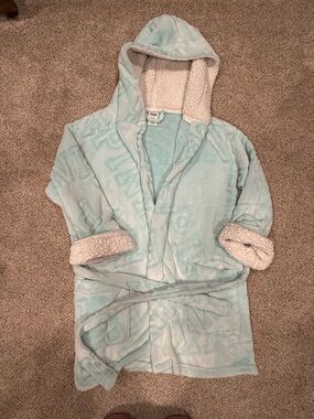 PINK Hooded Bathrobe with Sherpa Lining - Light Aqua